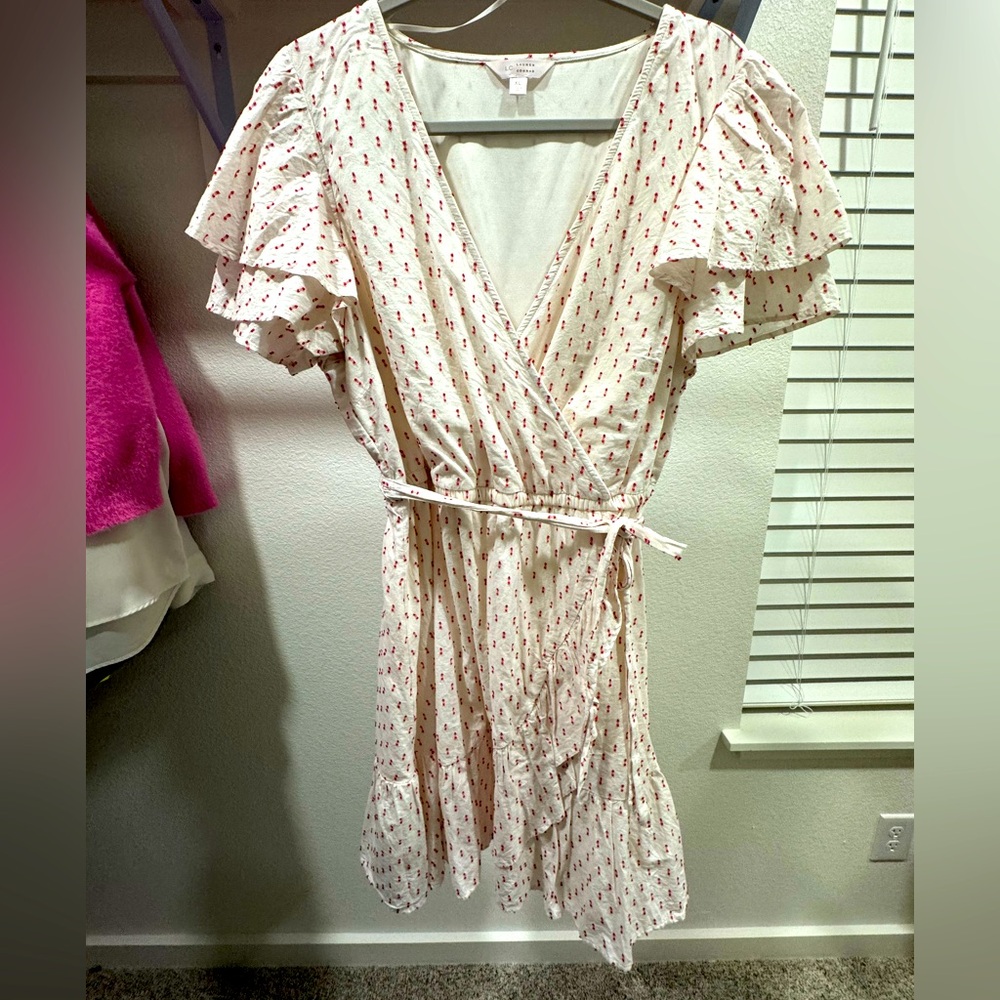 LC Lauren Conrad wrap style midi dress flutter sleeve high low hem size XL